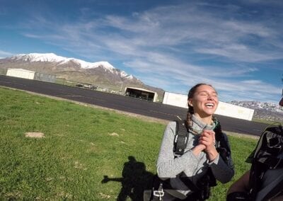 Abby Manning laughing skydive